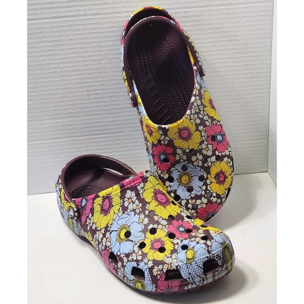 Crocs Classic Retro Floral Clogs Dark Cherry Shoes Sz. M 12 208954